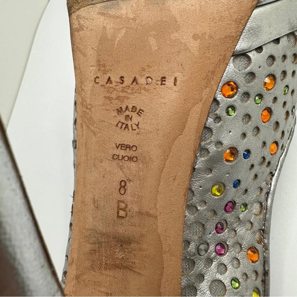 Casadei Women’s Slingback Heels‎ Womens Sandal Silver Multi Strass Size 8